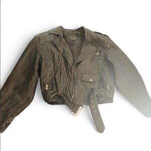 Tannery West Black Leather Cropped Moto Jacket with Belt